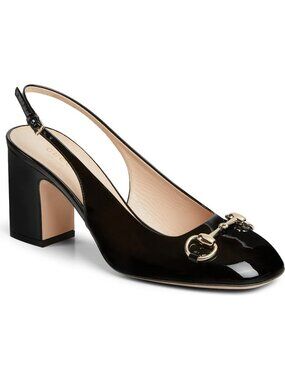 Gucci Lady Horsebit Patent Leather Slingback Pumps Sandals Heels Shoes
